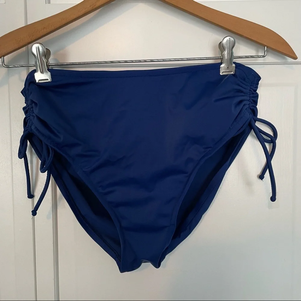 Navy Blue Ruched Tie Side BIkini Swim Bottoms Bathing Suit Beach Pool 12